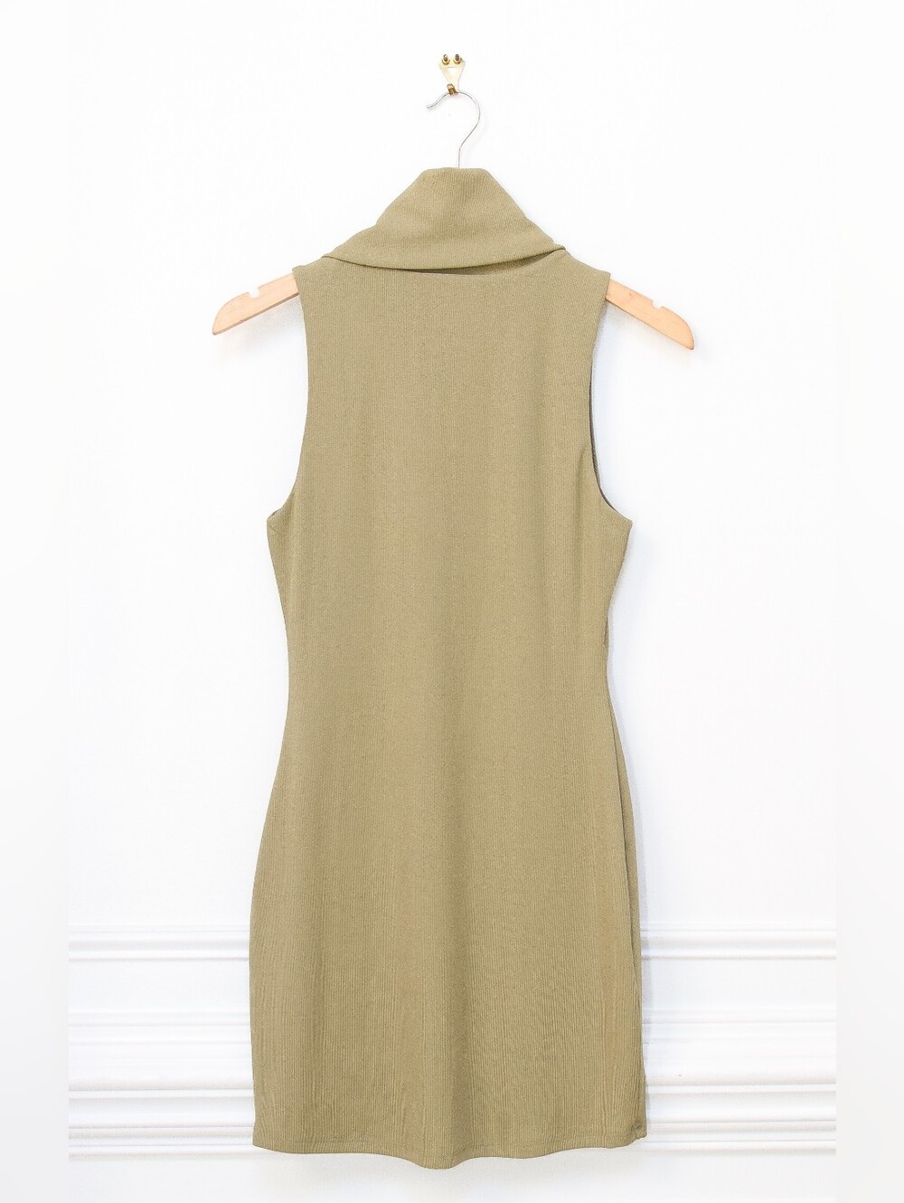 Revolve Lovers + Friends Fawn Mini Dress Bodycon Turtleneck Sage Green Tan Sz S - Picture 7 of 10